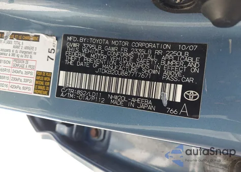 2008 Toyota Prius из США, поврежденный, VIN JTDKB20U887717671